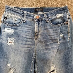 Judy Blue Jeans Womens 9/29 Skinny Fit Blue Distressed Stretch JB82109MD